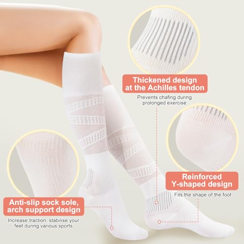Knee High Compression Socks for Women - Long Support Tube Socks - Sport White