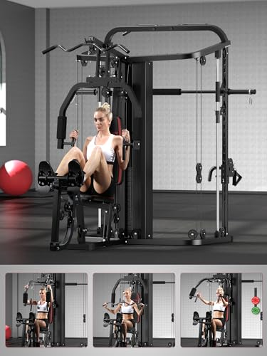 Multifunction Home Gym Station - Smith Machine with 138LB Weight Stack, Leg Press, LAT Station - SH-925G Set