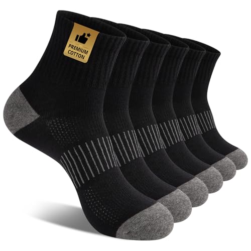 Heatuff Men's Ankle Socks 6 Pairs Black Cotton Moisture Wicking Casual Socks