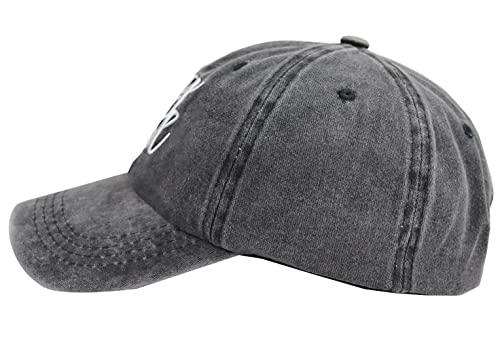 Dog Girl Embroidery Baseball Cap - Adjustable Vintage Denim - Black