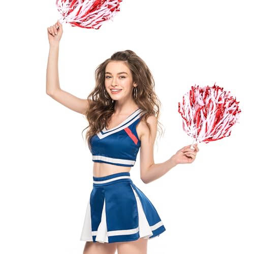Cheerleading Pom Poms with Handle - 2 Pcs Red-White