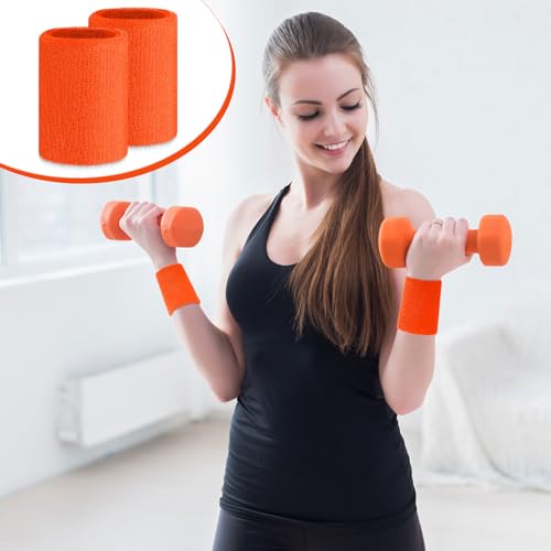 4 Inch Wrist Sweatbands - 6 Pcs Orange for Sports & Fitness