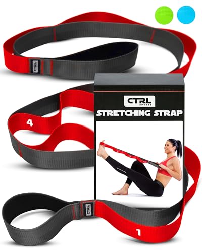 Non Elastic Stretching Strap with Loops - Red Yoga Strap for Flexibility