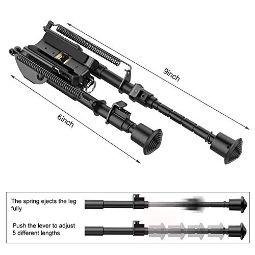 Adjustable 6-9 Inch Rifle Bipod with Quick Release Adapter - Lightweight & Stable for Hunting