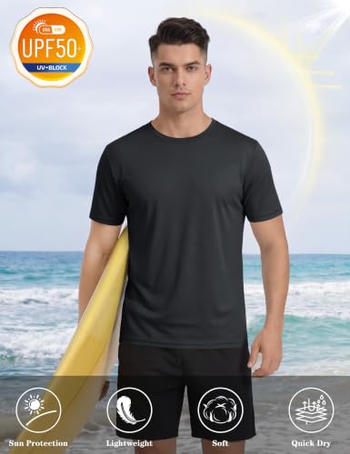 KEFITEVD Men's UPF 50+ Black Short Sleeve Rash Guard Swim Shirt X-Small
