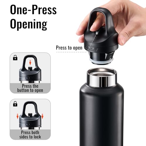 Insulated Water Bottle - 21.6 oz Leak-Proof Tumbler, Black