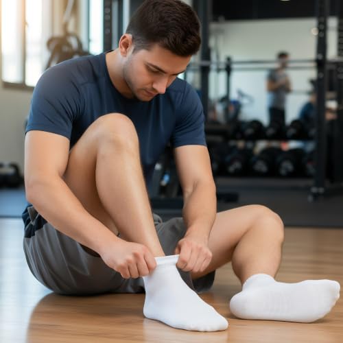 Ankle Running Socks - Cushioned Cotton, Moisture Wicking - One Size, White