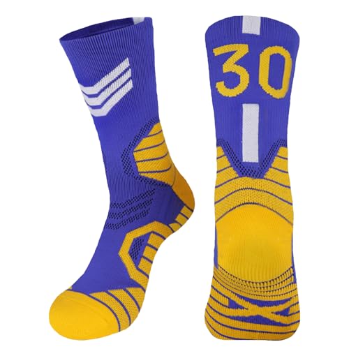 Basketball Socks - Compression Cushion Team Number Socks - Blue/White-30