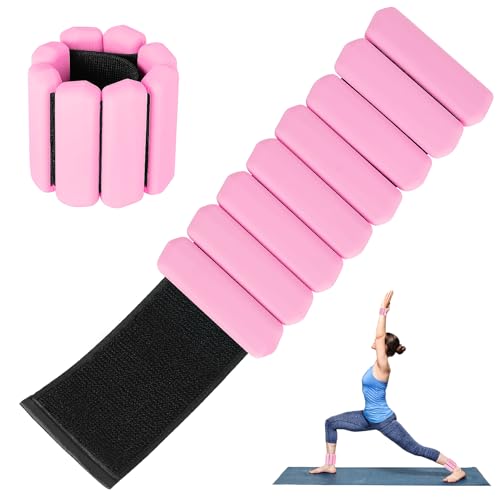 Teikugv Pink2 Wrist Weights Set of 2 - 1lb Adjustable Silicone Ankle & Wrist Weights