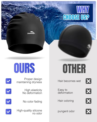 X-Large Silicone Swim Cap for Long Hair - Black / Large