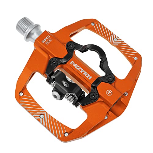 MZYRH Dual-Function Clipless MTB Pedals - 9/16" Aluminum with Cleats (Orange)