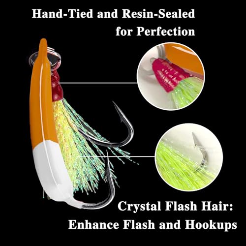 Odoor Fan 5 Pack Saltwater Jig Heads with Teaser Hooks, Mixed Color, 1/2oz