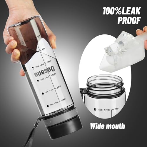 28 oz Clear Water Bottle with Time Marker - Black