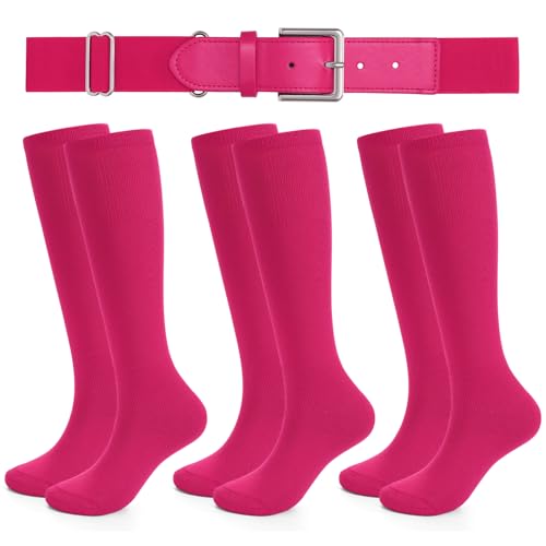 Knee-High Baseball Softball Socks & Belt Combo Set - Medium Hot Pink