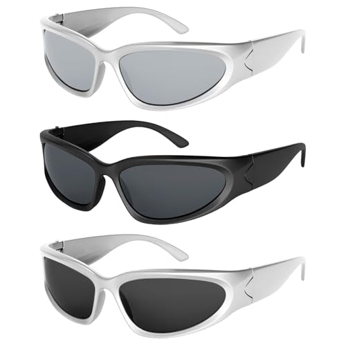 3-Pack Y2K Wrap Around Sunglasses for Men & Women - Retro Shades
