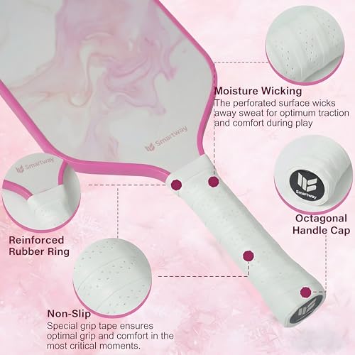 Smartway Pickleball Paddles Set of 2 Blush Flow Pink USAPA Approved Fiberglass Rackets