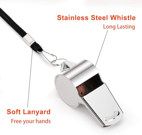 Super Loud Stainless Steel Sports Whistle with Lanyard - 2 Pack