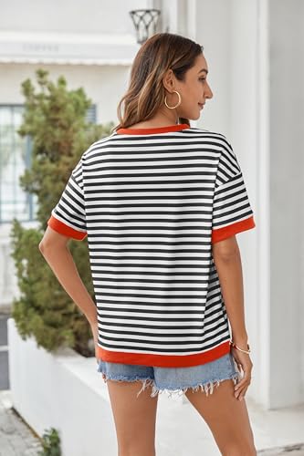 Casual Oversized Striped T-Shirt Sweatshirt - Black & White