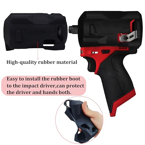 49-16-2554 Impact Driver Protective Boot Fits Milwaukee M12 FUEL 3/8in. and 1/2in. Stubby impact wrenches 2554-20 2555-20 2555P-20,Durable Rubber Cover,Black (Boot Only)