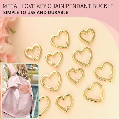 Heart Shaped Carabiner Keychain Clips - 12Pcs Gold
