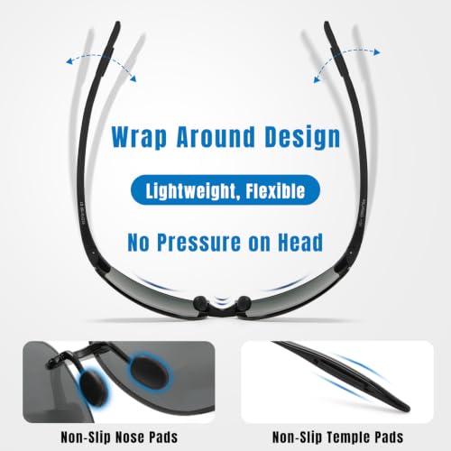 Murddoa Lightweight Wrap-Around Polarized Bifocal Sunglasses +2.00 Men Women Black Frame Grey Lens