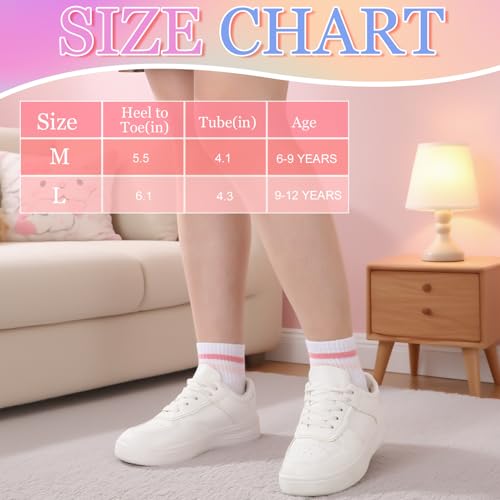 Girls' Cotton Socks - 4 Pairs Hearts Striped - 9-12 Years
