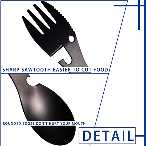 5-in-1 Stainless Steel Spork - Camping Utensil with Can Opener - Black
