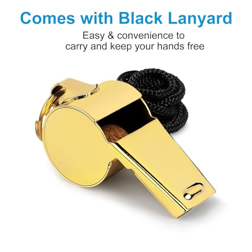 Gold Whistle with Lanyard - Stainless Steel, 2 Pack