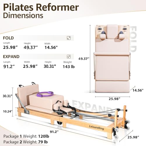 Pilates Reformer Machine - Quick-Assembly Oak Wood - Beige