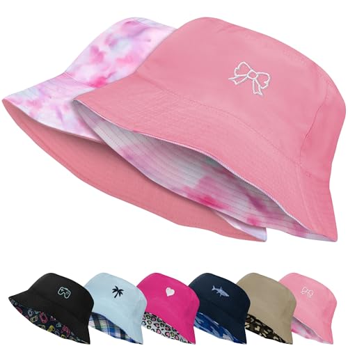Kids Double-Sided Sun Protection Bucket Hat - Pink (4-7 Years)