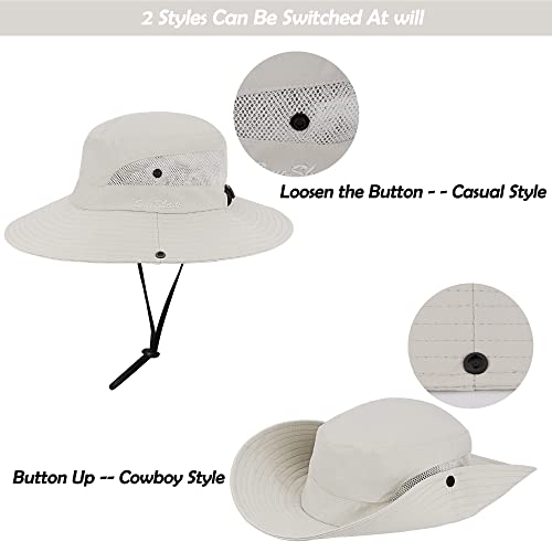 Womens Sun Hat with Ponytail Hole - UV Protection, Foldable, 6 3/4-6 7/8 Beige