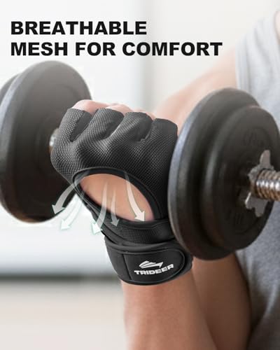 Trideer Weight Lifting Gloves Women & Men Black Medium with Wrist Support