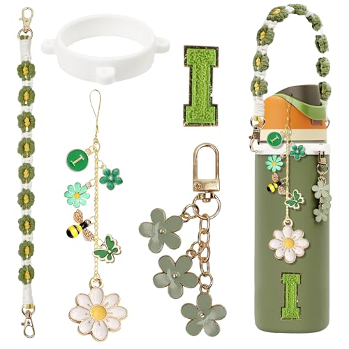 Bottle Charm & Handle Strap Set with Initial Letter - Green / I