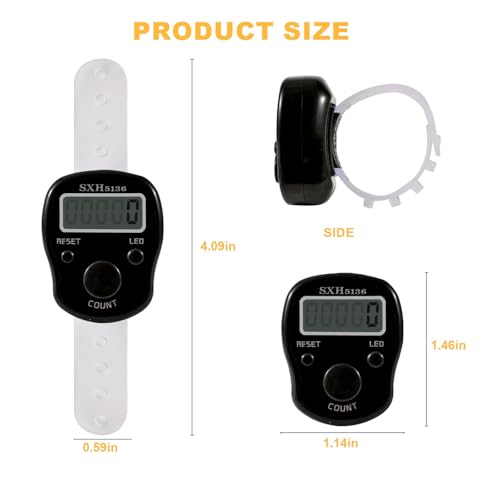 Digital Finger Tally Counter with LED Display - 2 Piece Set Black & White