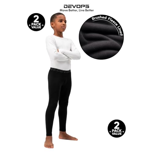 Youth Thermal Compression Leggings - Fleece Lined Long Johns, Medium Black/Charcoal