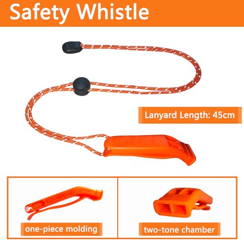 Emergency Survival Whistle with Reflective Lanyard - 120dB, 5 Pack - Orange