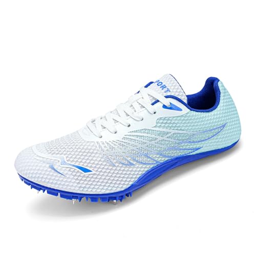 WESHIRUN Track and Field Shoes Men Women Kids 7.5 Women / 6 Men Blue Spikes