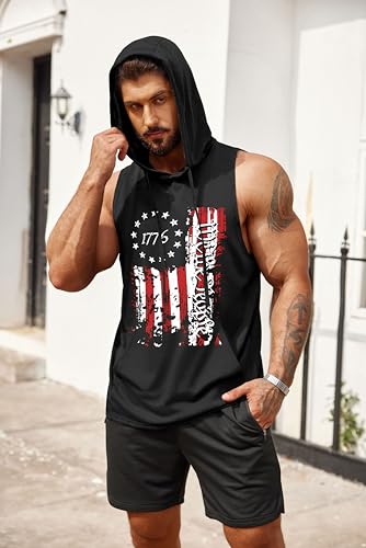 COOFANDY Men's Black X-Large Workout Hooded Tank Top - Muscle Cut Off Sleeveless Gym Shirt