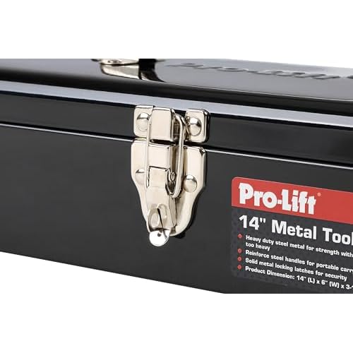Pro-Lift Steel Tool Box ? 14-inch Metal Toolbox Portable with Handle ? Heavy Duty Metal Latch Closure Small Carry Storage Box Tools Organizer
