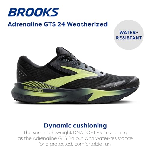 Men's Supportive Running Shoe - Brooks Adrenaline GTS 24 - Black/Ebony/New Yellow