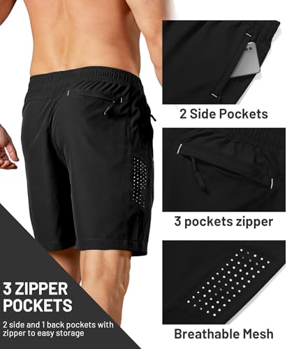 ZITY Men's Athletic Running Shorts with Zipper Pocket - Large Black