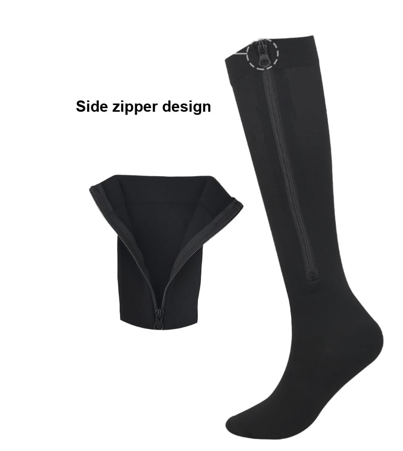 Zipper Compression Socks - Medical Knee-High Support L-Black