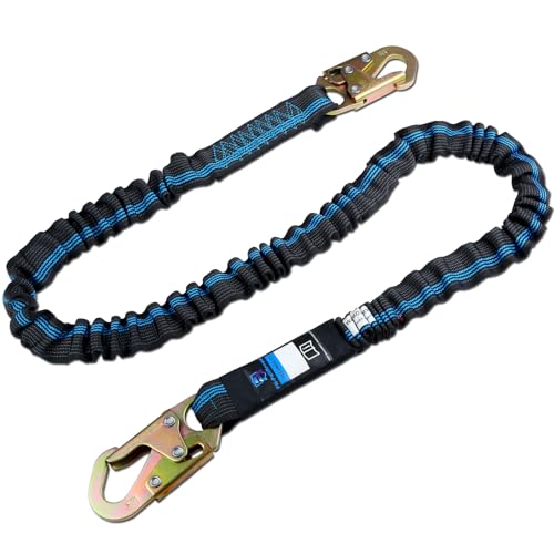 6 FT Safety Harness Lanyard with Double Heavy Duty Snap Hook, Single leg Abrasion Resistant Internal Shock Absorbing Fall Protection Lanyard, Construction Arborist Roofer, OSHA/ANSI Rated