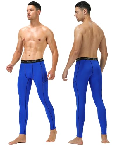 Mens Compression Tights with Pockets - Blue Black Line, Large