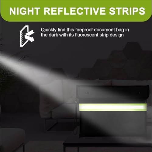 6500¡ÆF Fireproof Document Bag,Upgraded Fireproof Money Bag with Waterproof Zipper,10 Layers Heat Insulated Materials/Reflective Strip with Handle for Important Documents