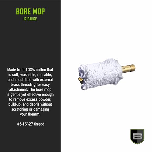 12 Gauge Shotgun Bore Mop - Cotton Gun Cleaning Swab - 12 Gauge White