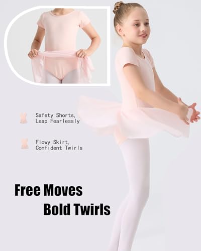 Ballet Leotard for Girls - Toddler Dance Dress, Short Sleeve, Criss-Cross Back - Ballet Pink / 4-5T