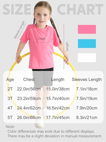 Girls UPF 50+ Sun Protective Rash Guard Swim Shirt - 3T, White/Pink/Sky Blue