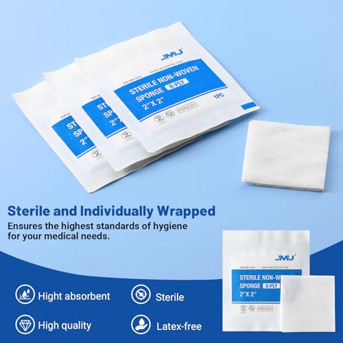Sterile Gauze Pads 2x2 - 100 Pack 8-Ply Non-Woven Sponges