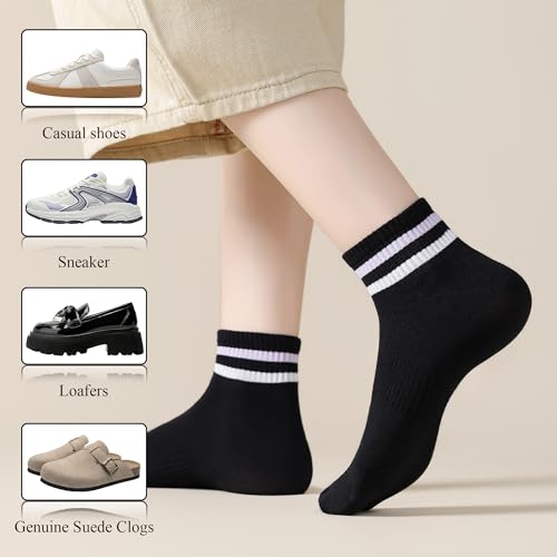 6 Pairs Low Cut Ankle Socks for Women - Cotton Casual - Black, Grey, White, Green, Blue, Pink